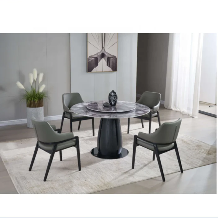 Colorful natural marble dining table and 6 chairs solid wood frame Italian minimalist dining room furniture set