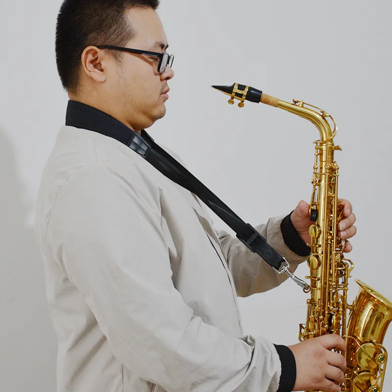 Professional Saxophone Stage Play Strap Neck Strap Adjustable Design  With Thickening Soft Pad And Silver Metal Hook
