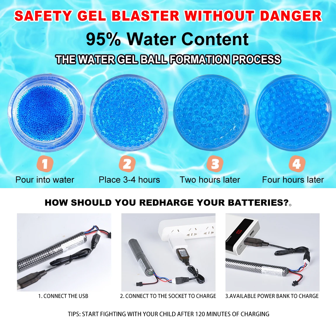 M416 Straight Clip Electric Gel Ball Blaster Toy Gun water gun for Kids for Children