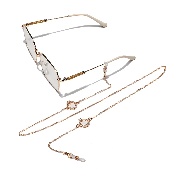 
New Fashion Moon Star Chain Masking Jewelry Glass Chain Necklace with Rhinestone Metal Gold Plated Strap Chains 