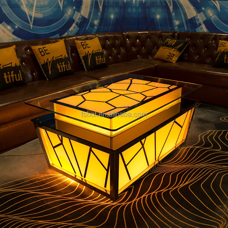 Пользовательский кофейный столик KTV Поющая комната коробка для ночного клуба угловой диван в форме буквы U Светодиодный светящийся чайный стол комбинация