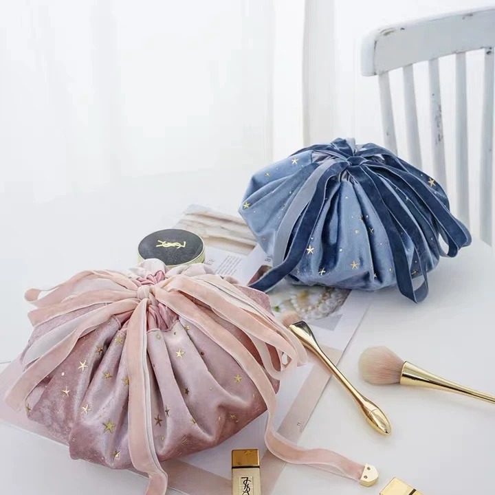 2022 Luxury Fashionable High Quality Custom Logo Pink Velvet Makeup Cosmetic Bag for Travel