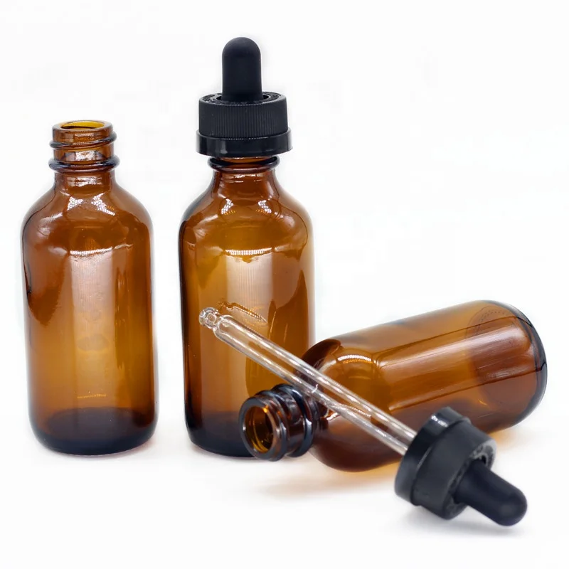 
Boston round glass bottle 2 oz amber color 60 ml for cosmetic packing 