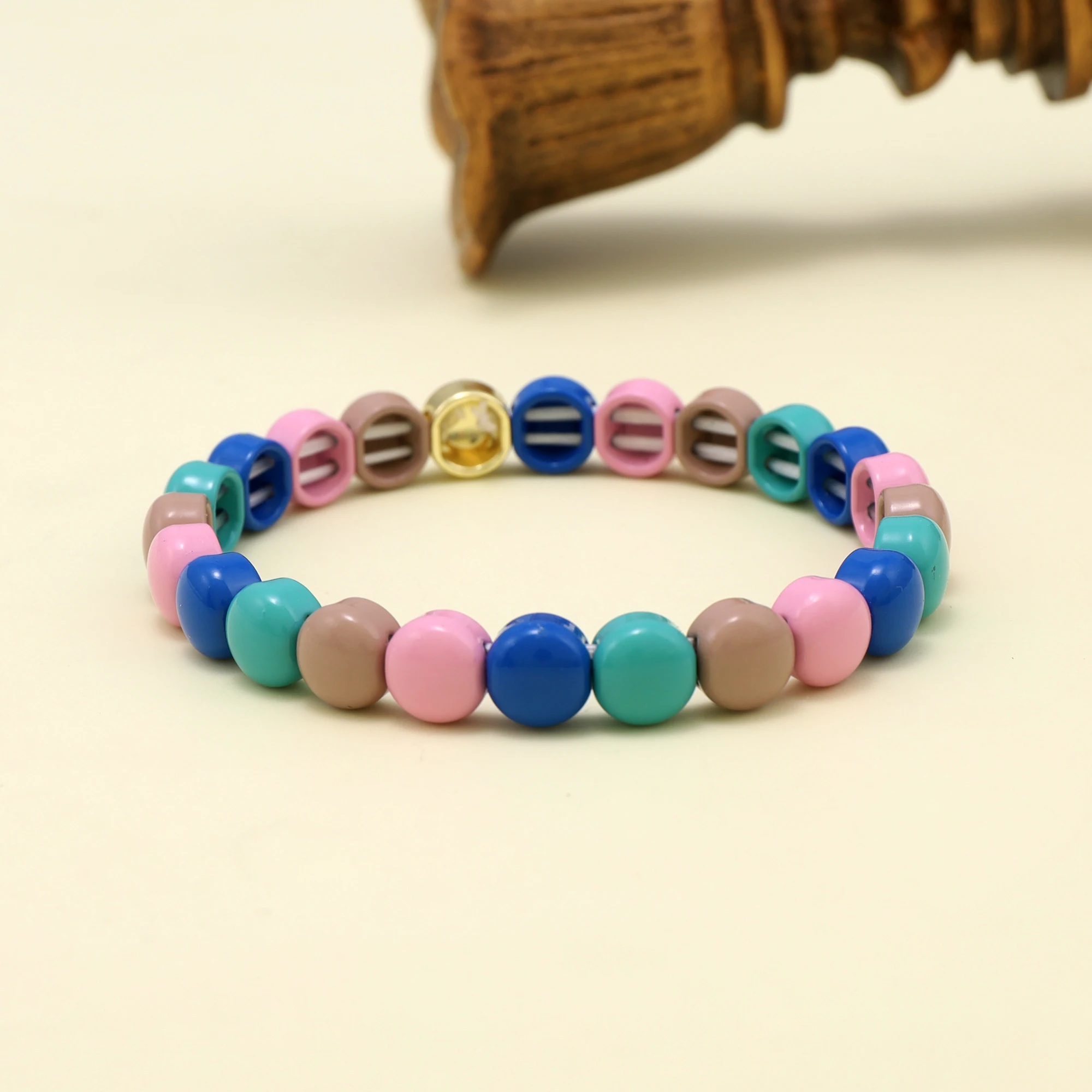 Colorful Candy Round Shaped Elastic Tile Bracelet Jewelry for Women Birthday Gifts for My Girlfriend