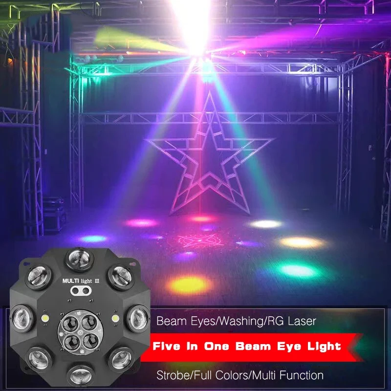 5 in 1 LED Projector Stage Effect Laser Beam Strobe Flash Light DMX Bee Eyes for DJ Disco Stage Light Party Light Music Lamp
