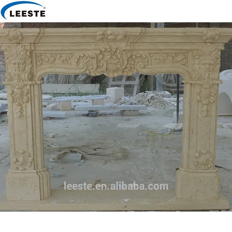 New designs cheap price handcarved Beige hearth Marble Fireplace surround