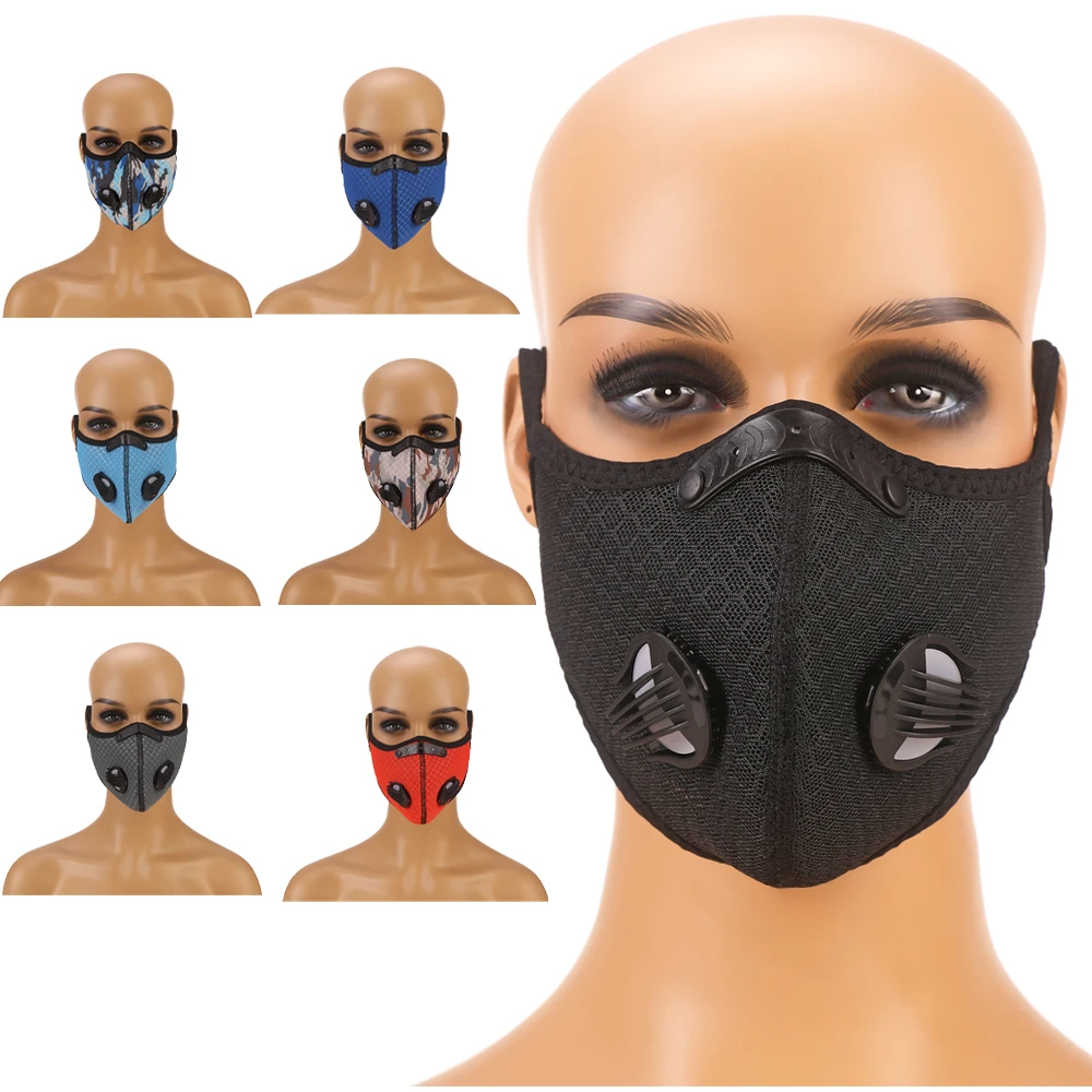 
2020 Outdoor Riding Masks with Breathing Filter Breathable Mesh Cloth Mouth Mask Fashion Sport Face Mask with Valve 