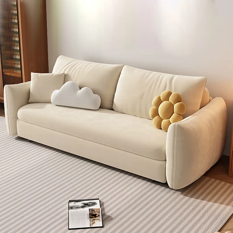 Technology Velvet Sofa Bed Multifunctional Foldable Double Small Household Cream Wind Telescopic Dual-Use Sliding Storage Beds