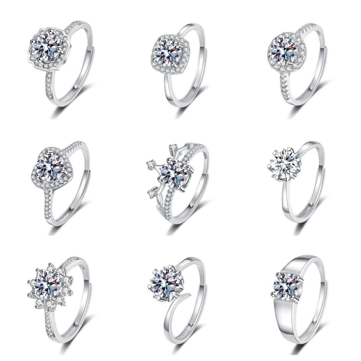 Moissanite diamond engagement wedding copper rings set wholesale classic cz cubic zirconia silver rings for women