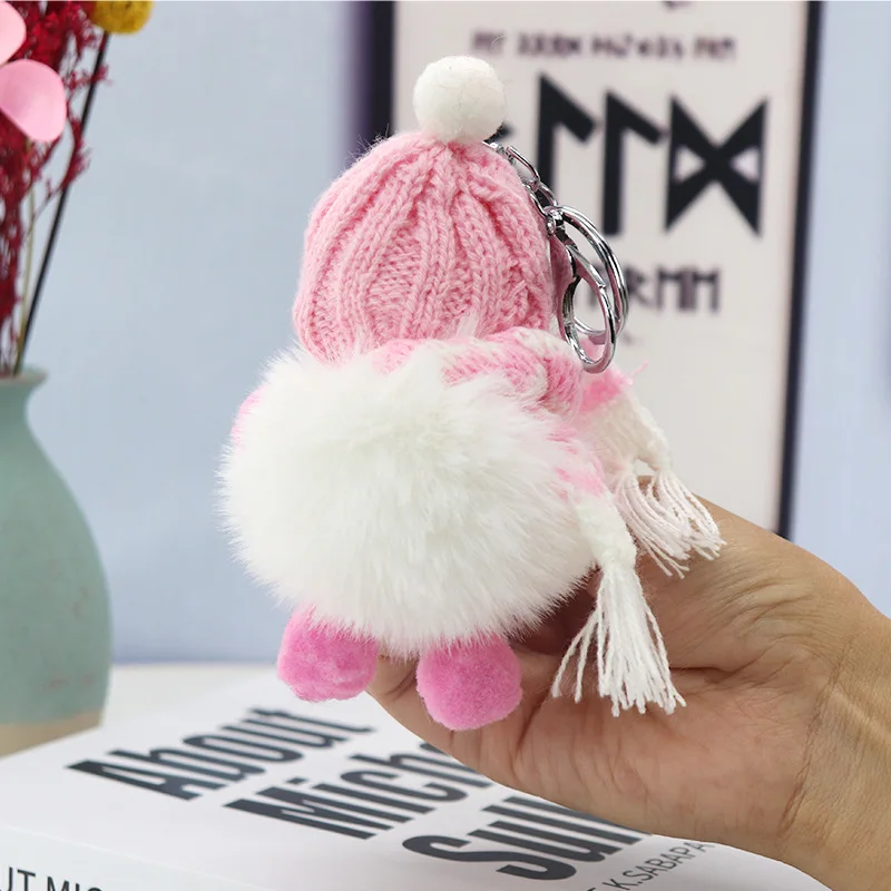 Cute Glasses Scarf Sleeping Baby Plush Doll Keychain Kawaii Pom Pom Rabbit Fur Plush Key Chain Bag Charm Pendant Christmas Gifts
