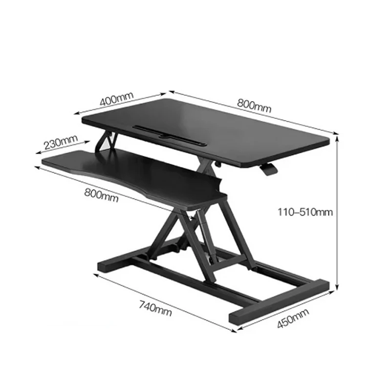 Office furniture Pneumatic Raising Desk Convertor  double deck  Adjustable Height Standing Desk Converte 40*80 black Desktop