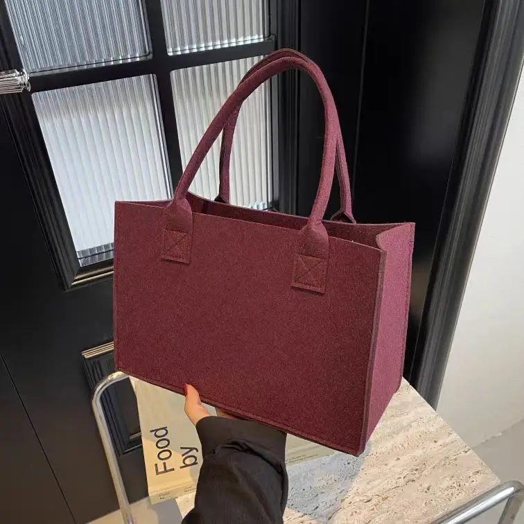 Wholesale Fashion Custom Logo Printed Fashion Felt Shopping Bags Portable Tote Bag