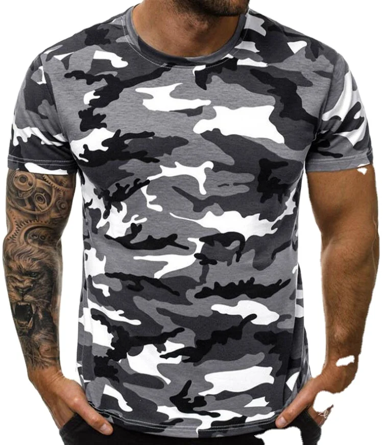 
Мужская камуфляжная футболка с коротким рукавом и круглым вырезом на заказ 