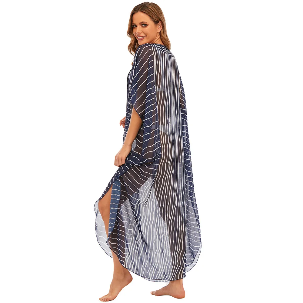 Wholesale Women Plus Size Cover Up Dresses Long Bikini Swimsuit Cover Ups Lingerie Abaya Print Chiffon Beach Cover Up