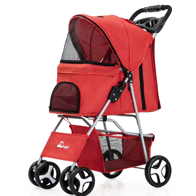 Wholesale 4 wheels Luxury  Folding Reinforced Universal Wheel Pet Trolley Pet Stroller Detachable Travel Dog Show Trolley