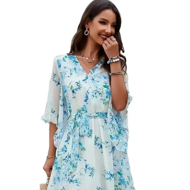 Ladies Boho Sexy Short Chiffon Dress Women Mini Casual Party Holiday Beach Summer Dress Women Sundress Female Robe Vestidos