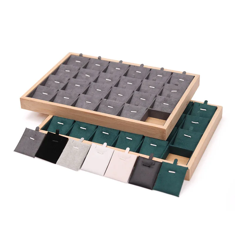 Bamboo  Necklace bracelet  pendant display tray 24 pendant tray position flannelette card storage rack earrings jewelry holder