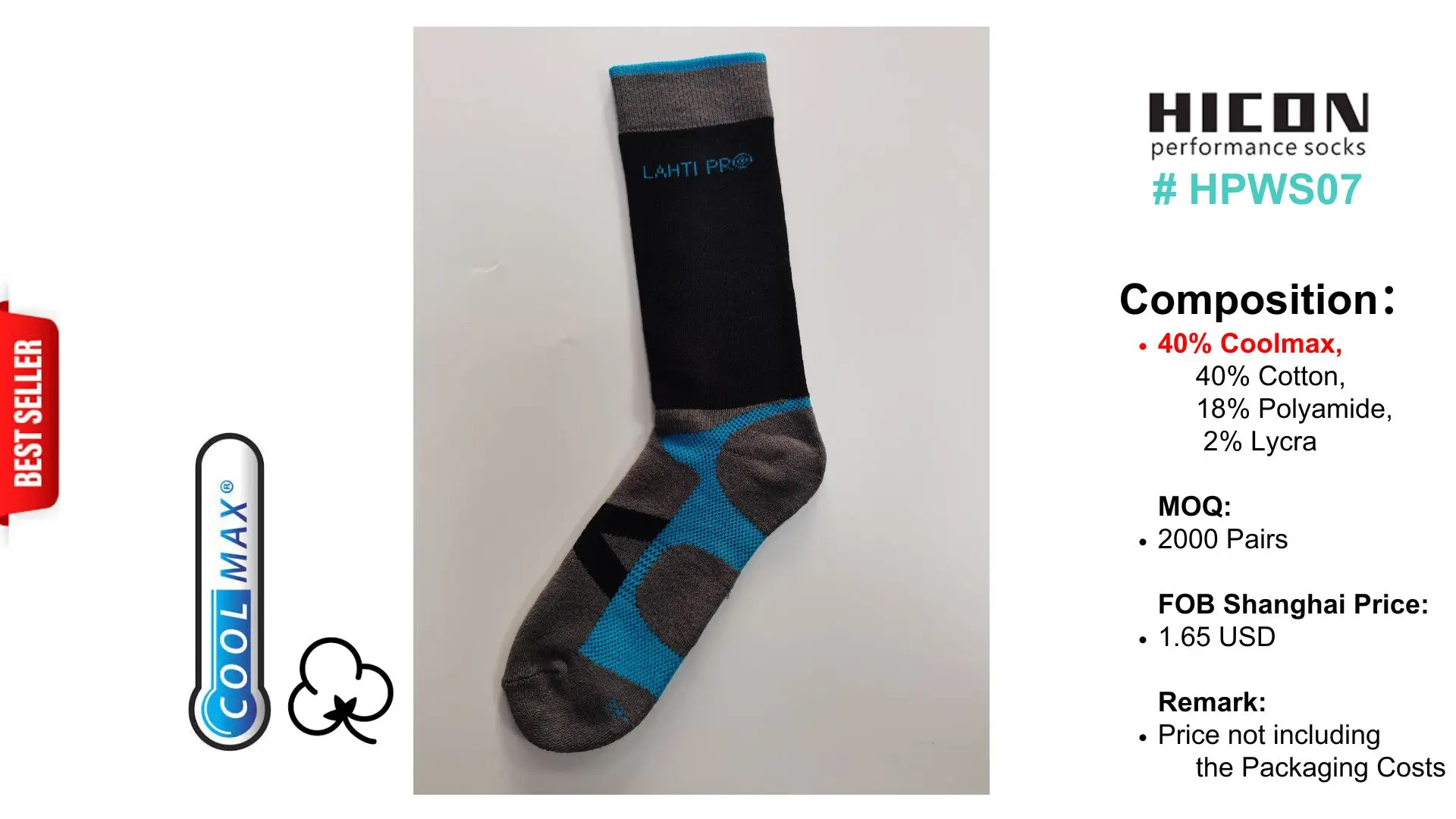 OEM Custom Outdoors Performance Hiking Trekking Coolmax Merino Thermolite Copper Socks