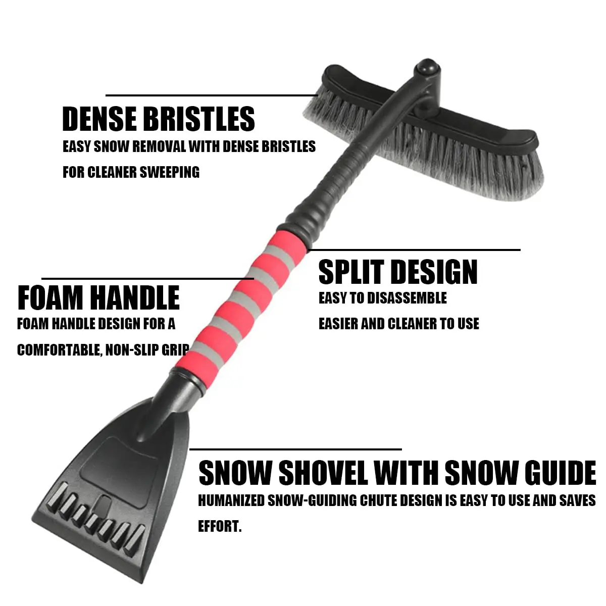 Snow Brush Ice Scraper,  Snow Removal Tool for Windshield, Auto Comfortable Foam  Brush Head for Cars Windows