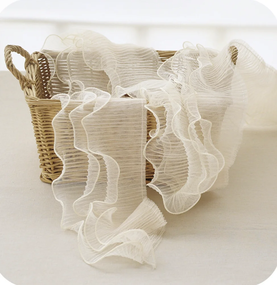 ZSY 12cm Wide Three Layer Body Pleated Corrugated Lace Elastic Folded Material Ribbon Dress Collar Edge Trim