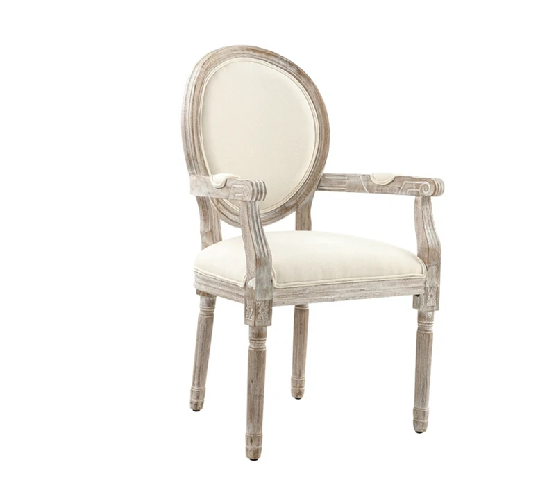 
French Style High Back Vintage Antique Restaurant Table Wood Dining Chair With Armrest 