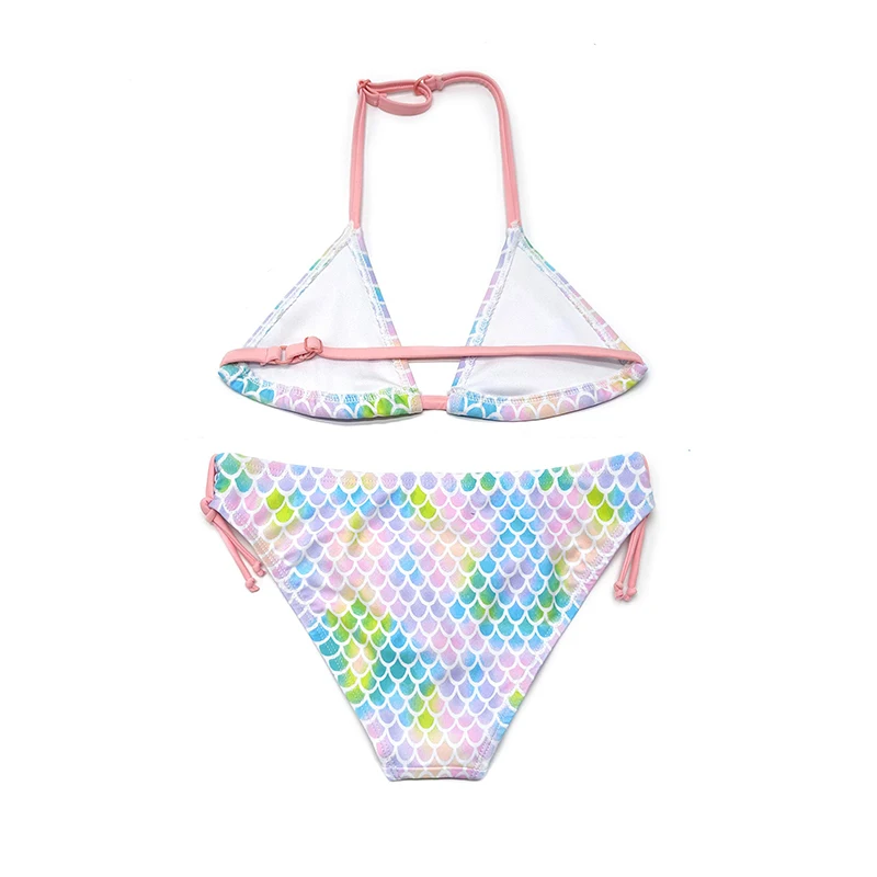 Swimming Adjustable Strap Ruffle Fish Scale Teen Micro Bikini String Swimsuit Child Triangle Halter Girl Swimwear Sexy Bikini