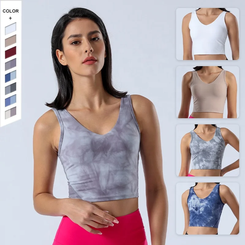 Wholesale High Elasticity Yoga Bras V-Neck Tie Dyed Wrapping Strong Beautiful Back Running Sports Bra