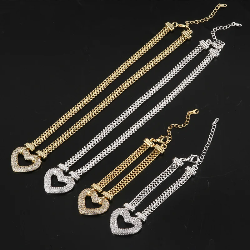 
European and American fashion personality fold wear coarse jewelry set hip hop gold heart shaped necklace bracelet bridesmaid je 