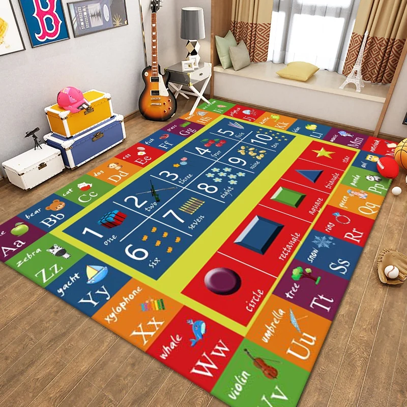 Area Rug Kids Rugs for Playroom Alphabet Numbers Classroom Rugs Learning Baby Playroom Mat Carpet
