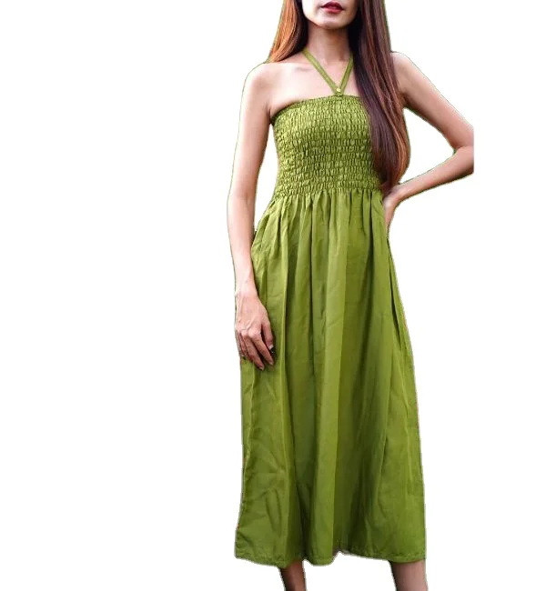 qxj53-High Quality Summer Bohemian Smocking Sundress Women Stylish Fashion Long Maxi Dress