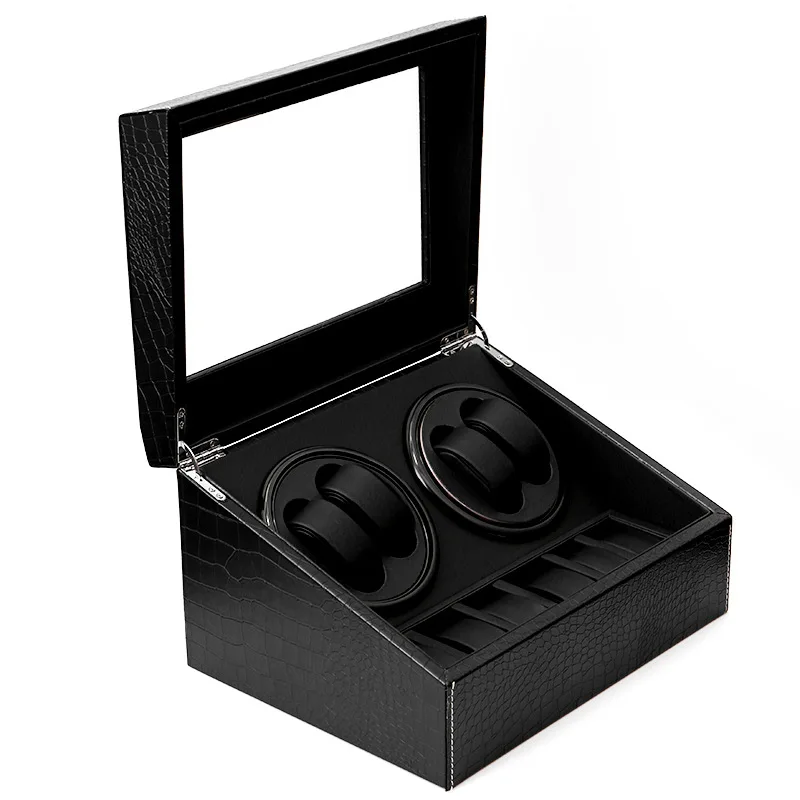 Electric shaker storage box black alligator pattern automatic upper chain mechanical watch.