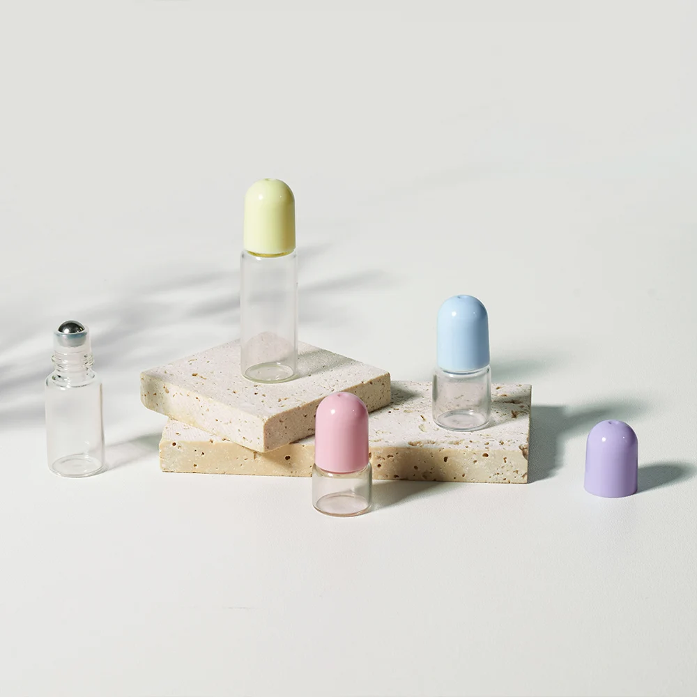 Mini Glass Roll On Vial Bottle Clear Glass Essential Oil 1ml 3ml 5ml Steel Roller Ball Perfume Oil Packaging Test Sample 2ml