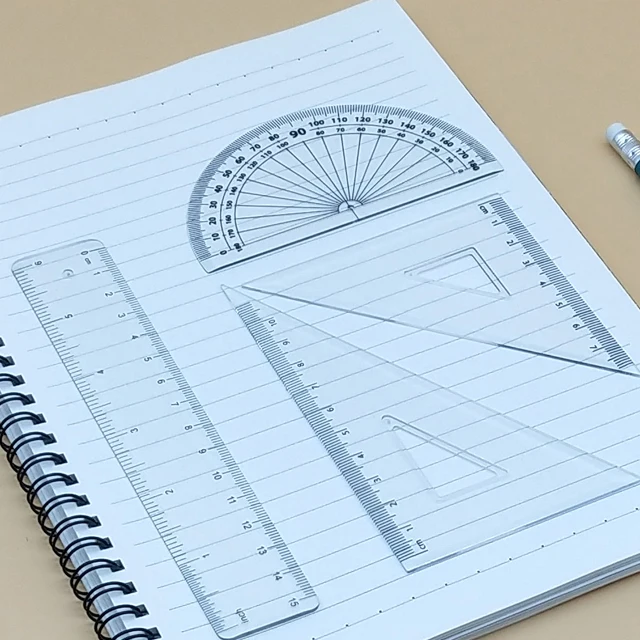 
4pcs transparent student ruler set square ruler with protractor 