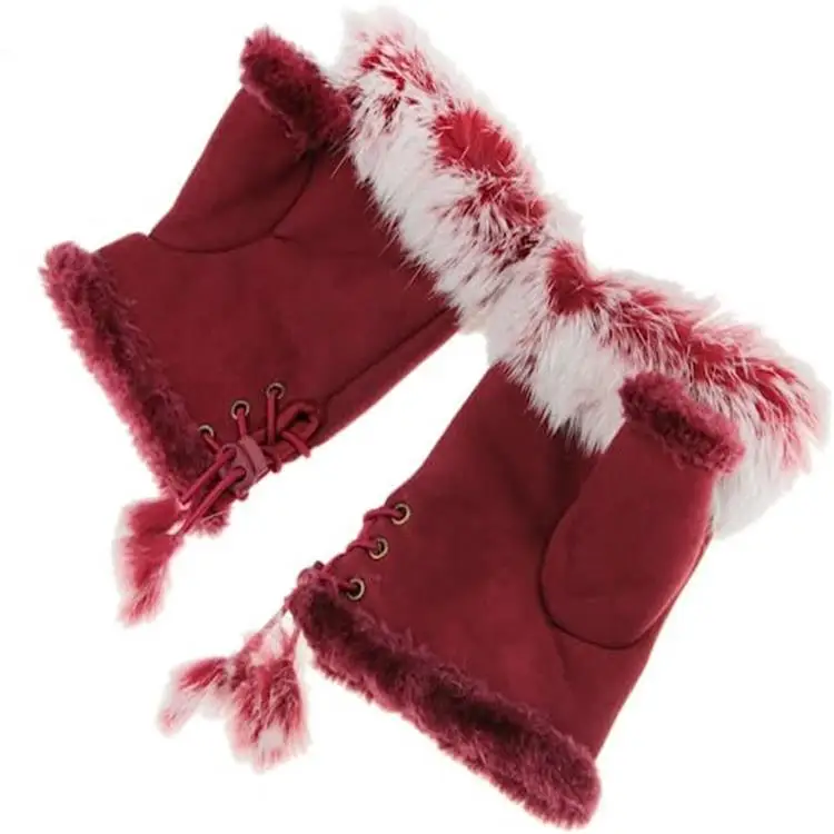 Winter warm no finger suede leather driving gloves