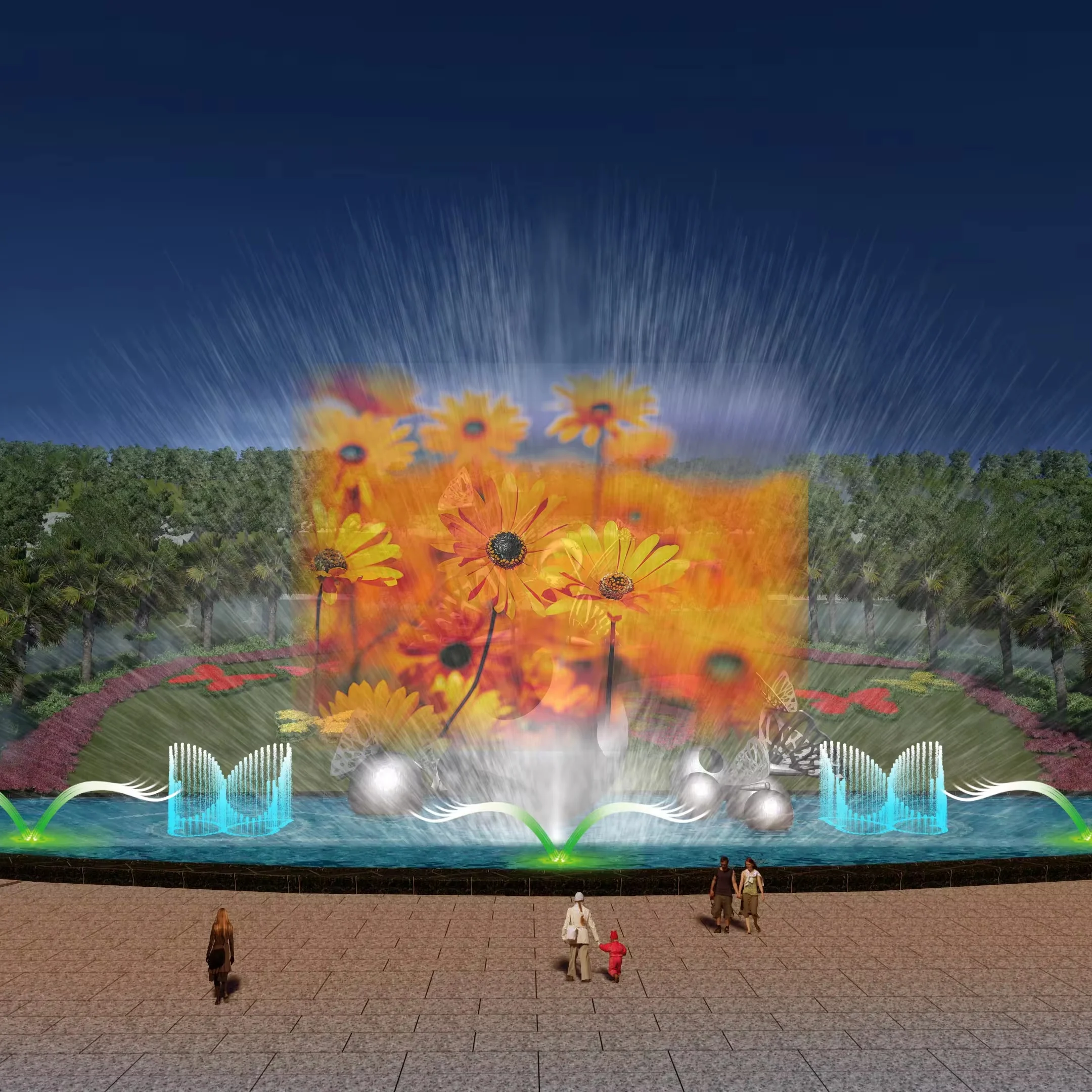 Musical Dancing Water Screen Film Fountains Water Screen Light Show With Projector