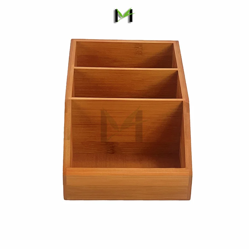 Бамбуковая деревянная корзина для хранения еды с 3 отделениями и наклонной передней частью для кухонного шкафа, кладовой, полки для органайзера