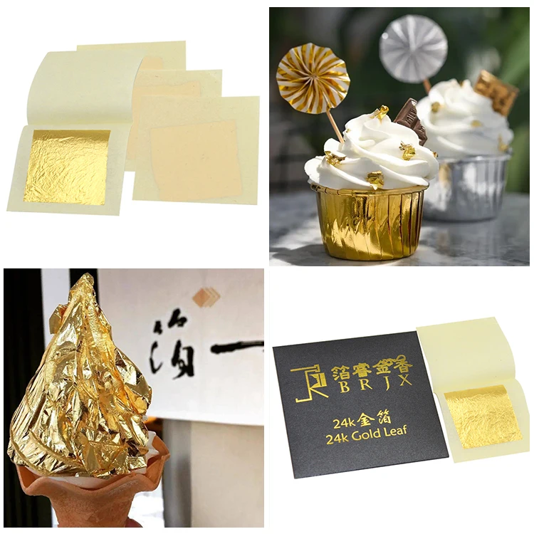 Wholesale 4.3*4.3cm 24K Edible Gold Leaf Sheet For food,Cakes,chocolate,and dessert Decoration