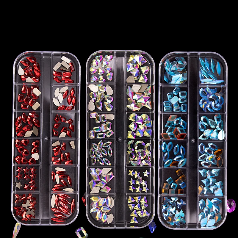 
Mixed Shape Pearl Crystal Beads Big Stone Gem Jewels Metal Rivets Nail Accessories DIY Decoration Set Boxes Rhinestone For Nails 