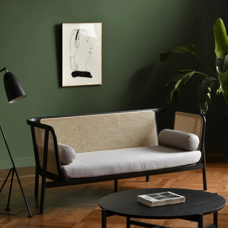 Modern solid wood rattan sofa art furniture designer Nordic simple natural rattan two-person sofa