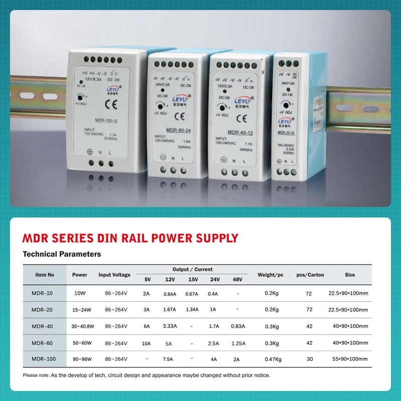LEYU NDR EDR HDR MDR Power Supply 12V 24V 48V 75W 120W 240W 480W Din Rail Switching Power Supply For Industrial Control System