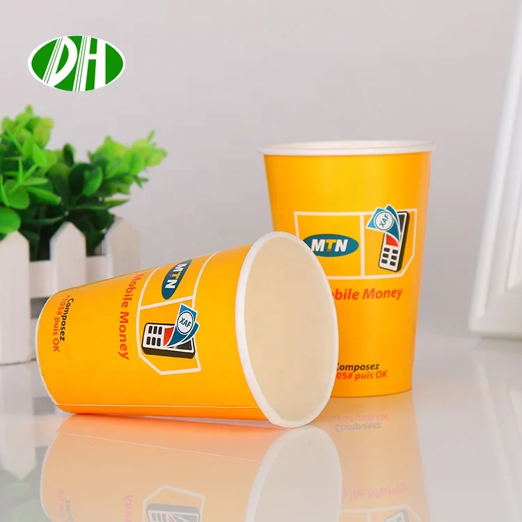 Custom printing Logo disposable single wall paper coffee juice cup with plastic lids for drink