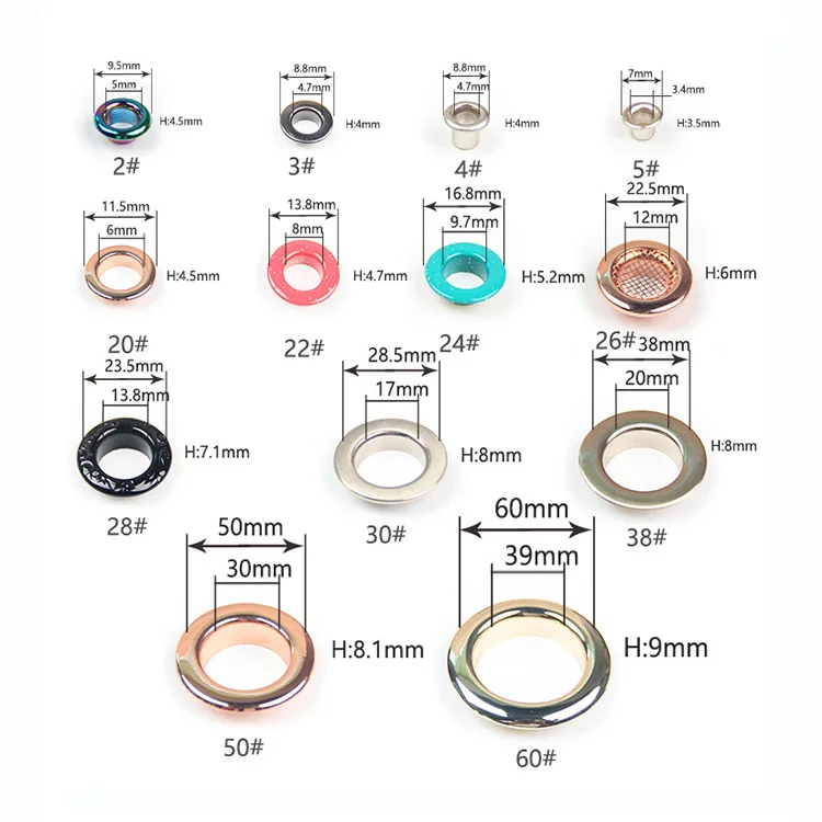 SHIWANG Wholesale 5 8 10 13MM Red Blue Custom Gold Copper Anti-Brass Round Eyelet Metal Garment Eyelet for Bag Hat Shoe in Stock