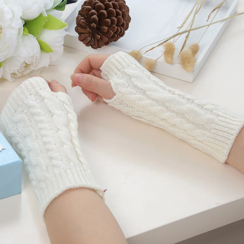 T1920 Women Stylish Hand Warmer Winter Gloves Arm Crochet Knitting Mitten Warm Fingerless Glove Twist Pattern Women Gloves