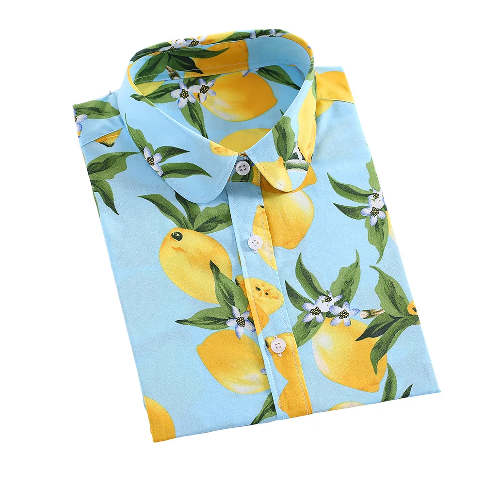 
2021 latest women casual shirt women long sleeve flower/fruit/cherry/lemon/lipstick print plus size shirt 