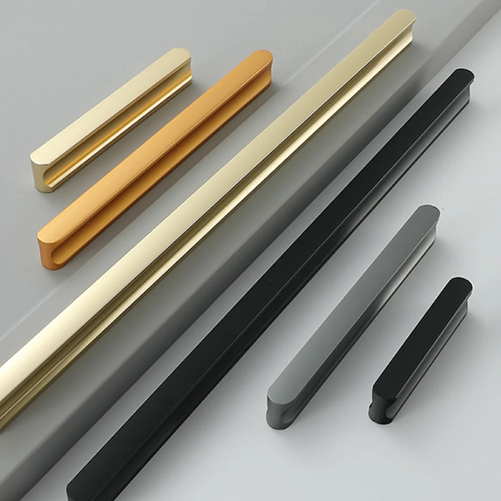 Luxury Gold Door & Window Glass Lever Handles Stainless Steel Aluminum Sideboard Wardrobe Closet Kitchen Cabinet Interior Pulls