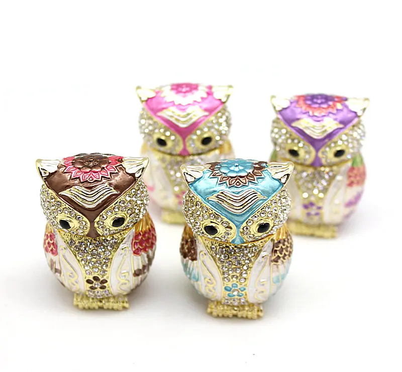 SHINNYGIFTS Metal Enamel Owl Trinket Box Christmas Gifts Owl Home Keepsake Box