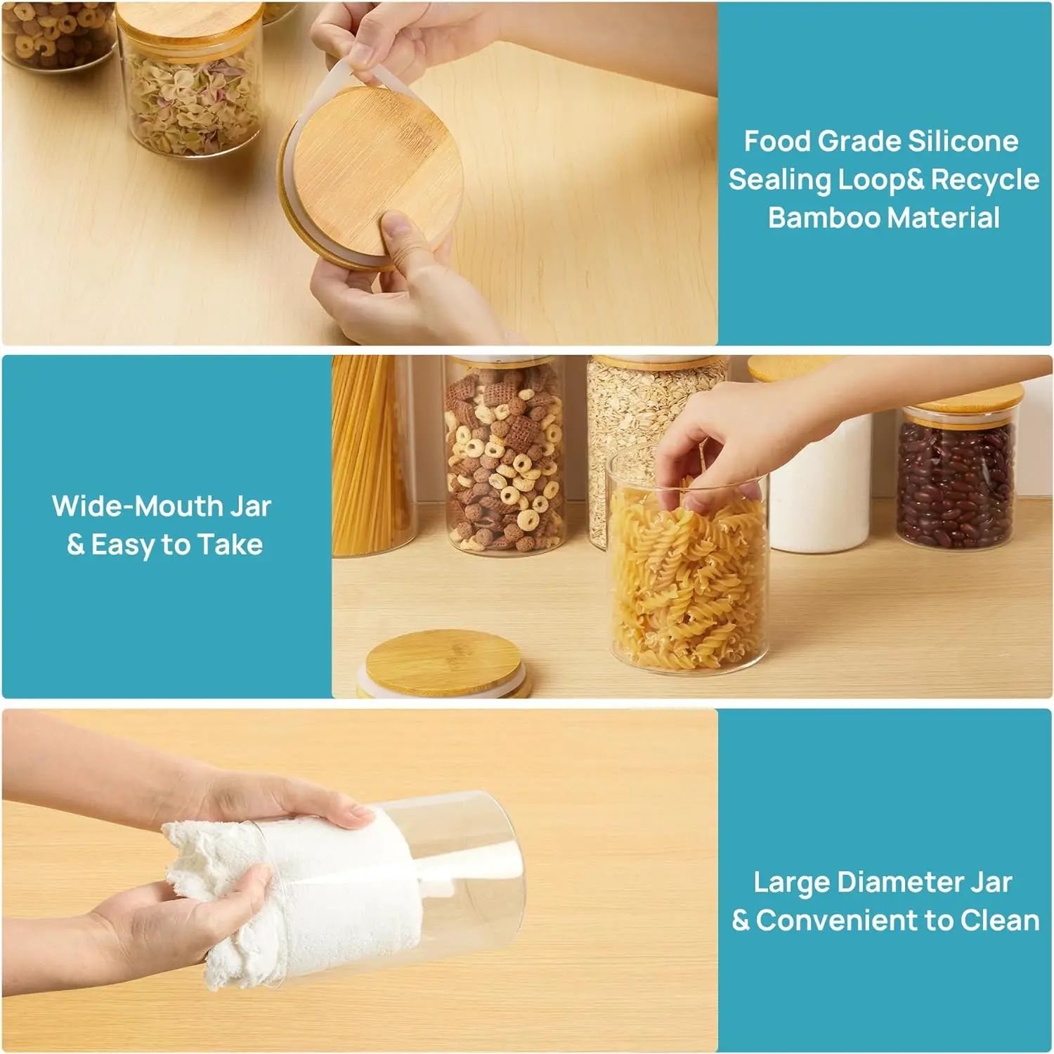 YOLOWE HOME Modern Glass Spice Jar with Bamboo Lid Home Kitchen Food Storage Container for Party Use