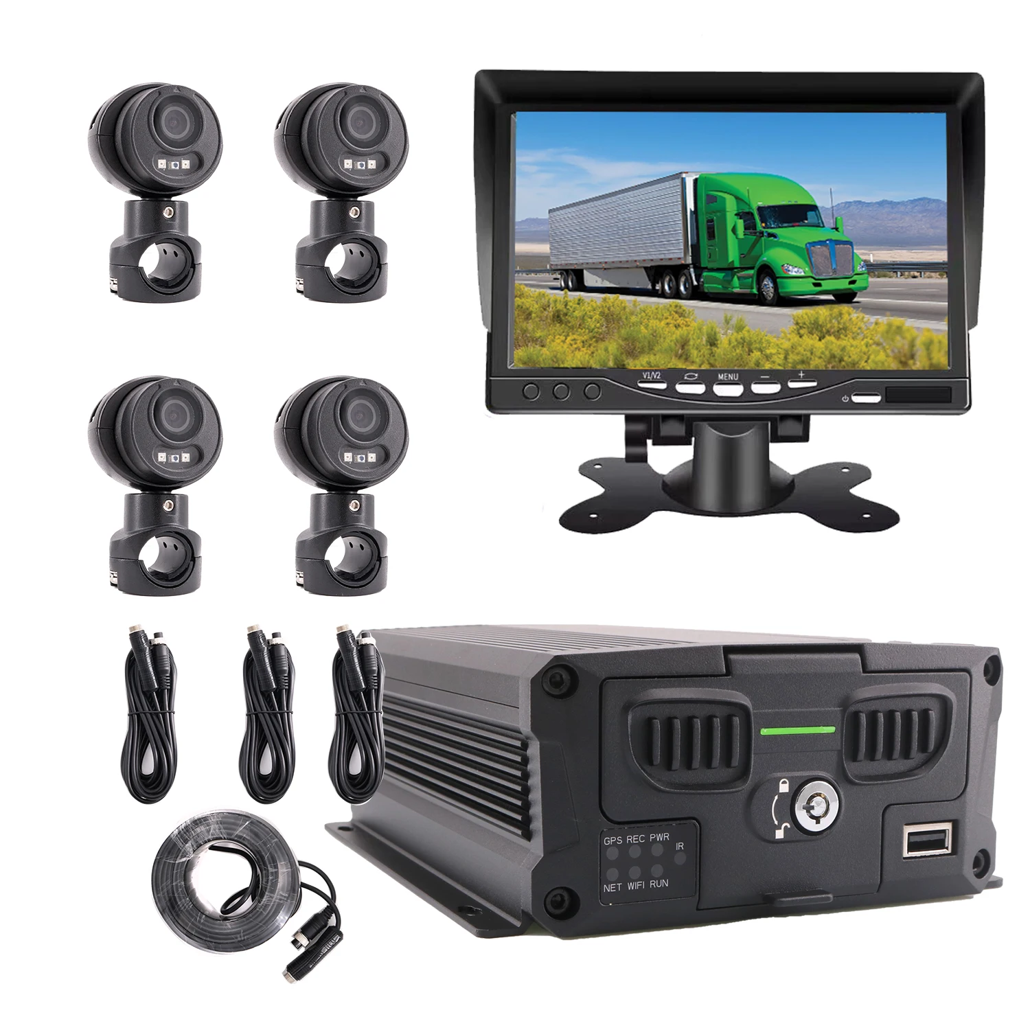 4CH 4G Lte GPS WIFI RJ45 1080P Vehicle Truck DVR Kit SSD/SD Drive IR IP68 Camera CMS APP/WEB Remote View for Fleet Truck Bus