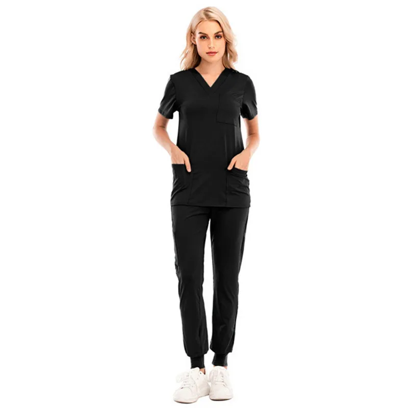 2024 white unisex customizable black polyester spandex hospital medical scrubs uniform nurse sets