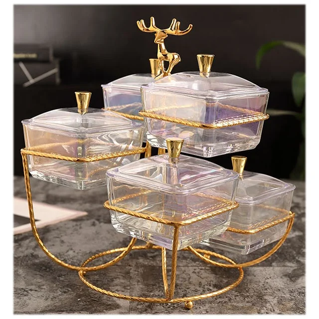 European Creative Glass Snack Plate Dried Fruit Tray Dessert Stand Crockery Dinnerware Set